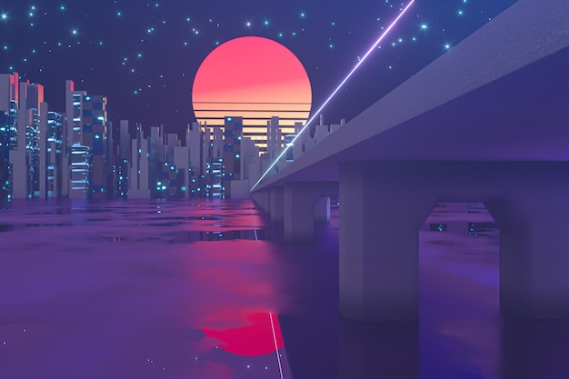 Carretera urbana y puesta de sol skyabstract concept3d rendering