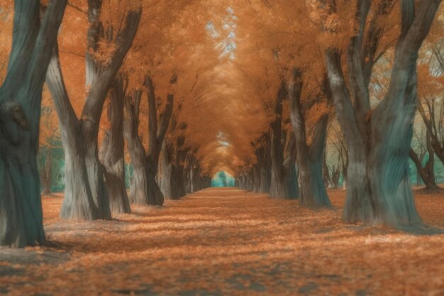 carretera vacía con árboles de otoño en los lados