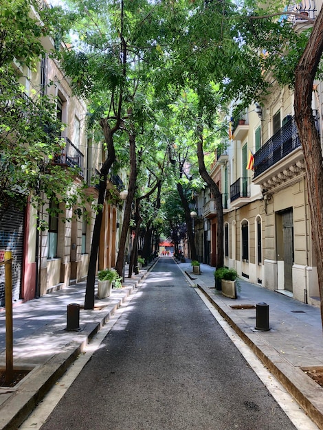 Foto carretera vacía en medio de edificios en la ciudad