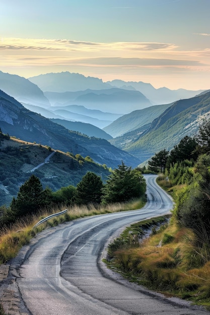 carretera vacía con montañas en el fondo IA generativa