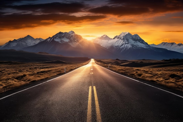 Carretera vacía con montañas en forma en el fondo concepto de viaje al extranjero Papel tapiz de naturaleza