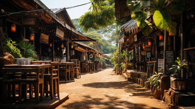 Carreteras y callejones durante el día Tienda de madera Tienda comunitaria Restaurante Campo en Tailandia