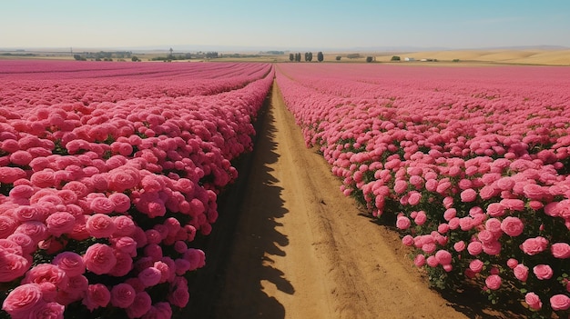 Foto las carreteras del campo adornadas con rosas rosas por todas partes