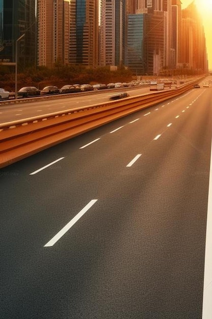 carreteras con tráfico en una gran ciudad de dubai al atardecer