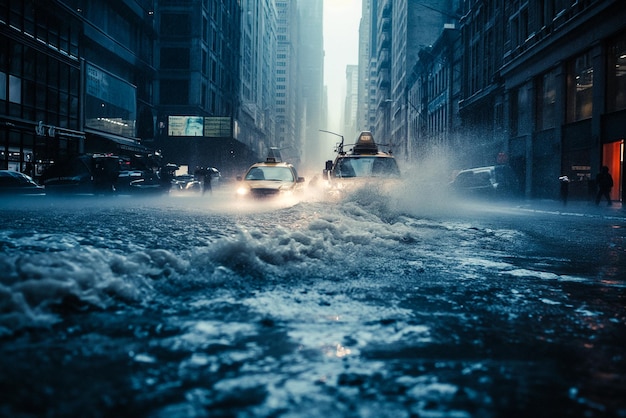 Foto carreteras urbanas inundadas por la lluvia de la ciudad