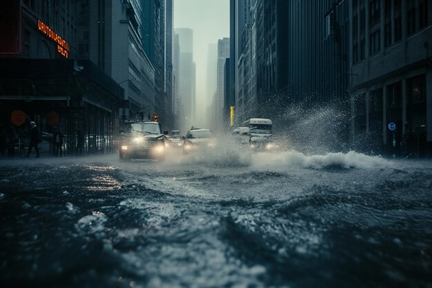 Foto carreteras urbanas inundadas por la lluvia de la ciudad