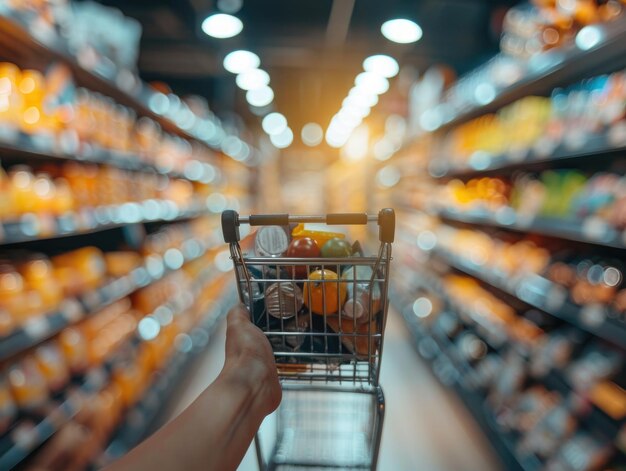 Carretes de compras en supermercados de frutas y verduras