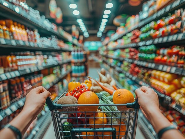 Carretes de compras en supermercados de frutas y verduras