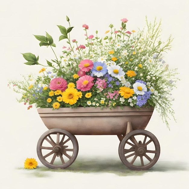 Carretilla con Flores Clipart