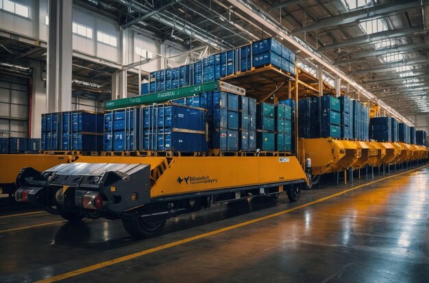 Las carretillas elevadoras en funcionamiento en un almacén moderno