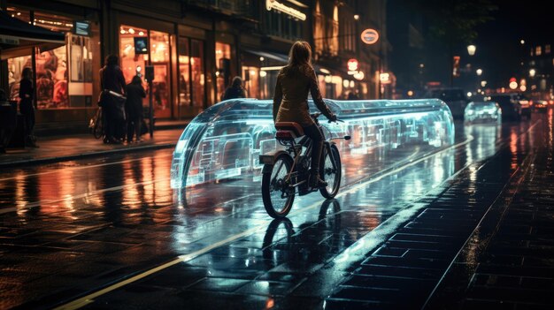 Foto los carriles para bicicletas holográficos tienen un patrón repetitivo