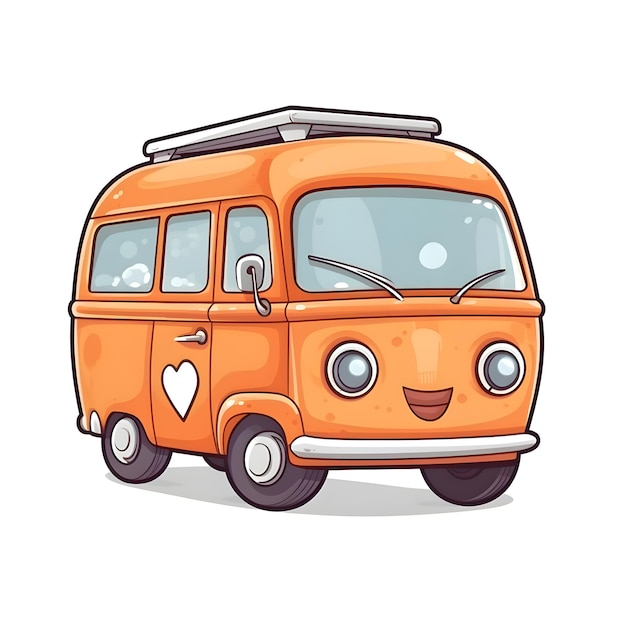 Foto carrinha de campista laranja dos desenhos animados com ilustração vetorial de carinha sorridente