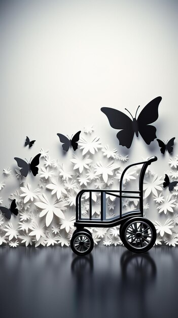 Foto carrinho borboleta preto e branco simples tom minimalista cópia espaço generativo ai
