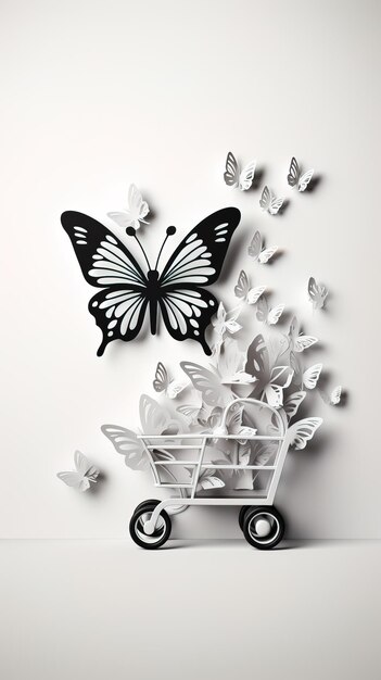 Foto carrinho borboleta preto e branco simples tom minimalista cópia espaço generativo ai