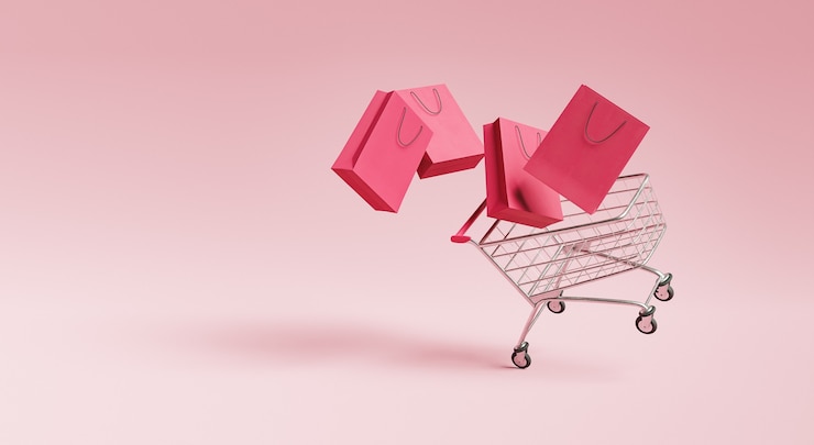 Foto carrinho de compras com sacolas
