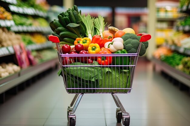 Carrinho de compras com vegetais frescos gerados por IA