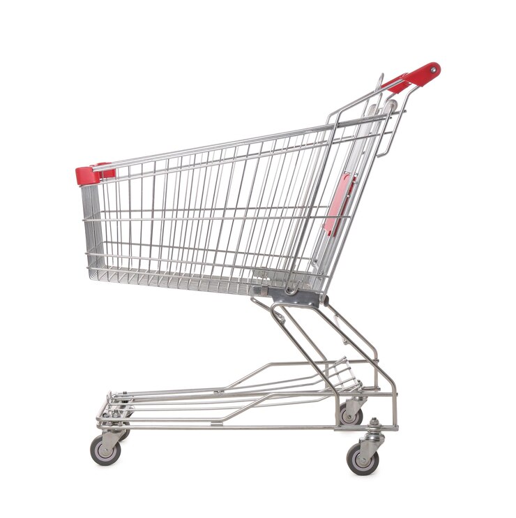 Foto carrinho de compras de metal vazio isolado em branco