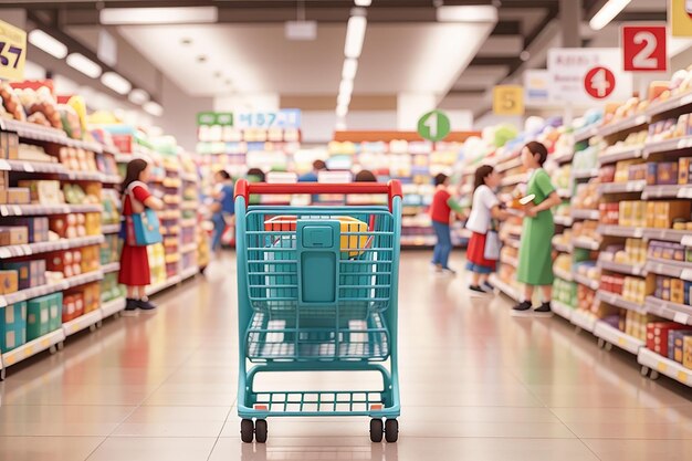 carrinho de compras desfocado abstrato no fundo da mercearia do supermercado