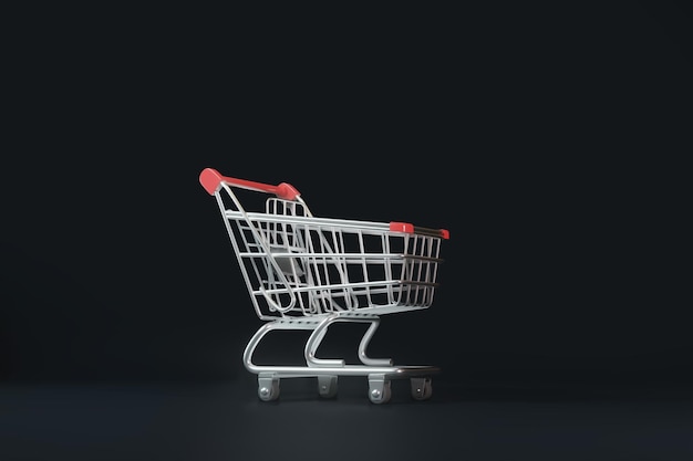 Carrinho de compras em fundo preto carrinho de compras carrinho de compras 3D render ilustração