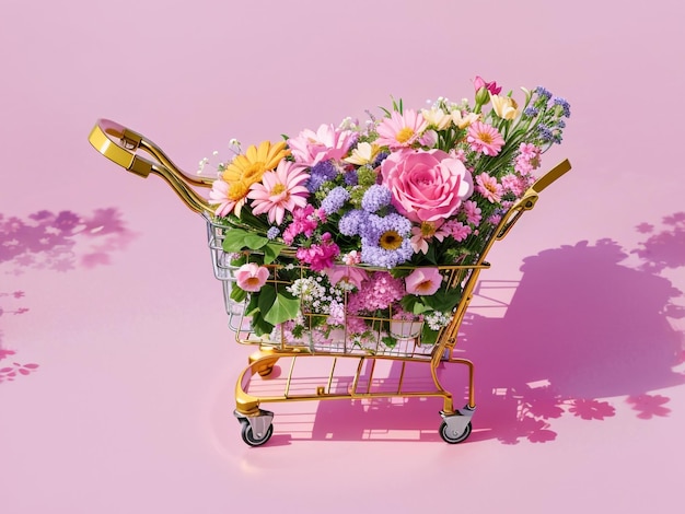 Foto carrinho de compras floral com flores em pink punchy
