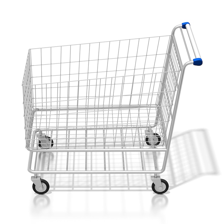 Foto carrinho de compras isolado na ilustração 3d do fundo branco