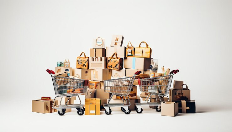 Foto carrinho de compras múltiplo da cyber segunda-feira e fundo branco