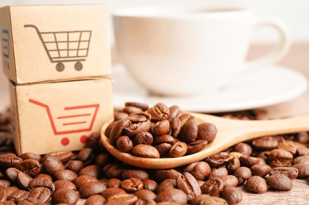 Carrinho de compras no conceito de exportação de importação de grãos de café