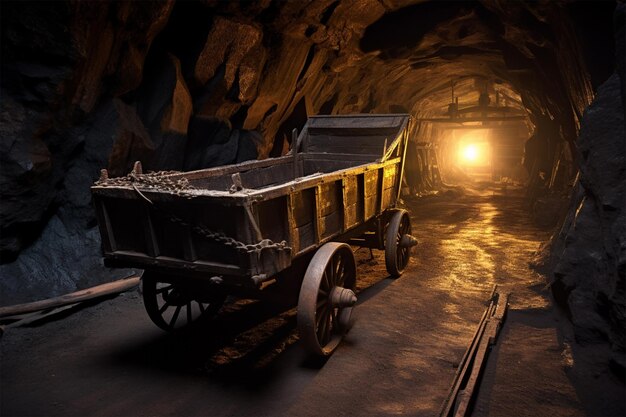 Foto carrinho de mineração em túnel de mina