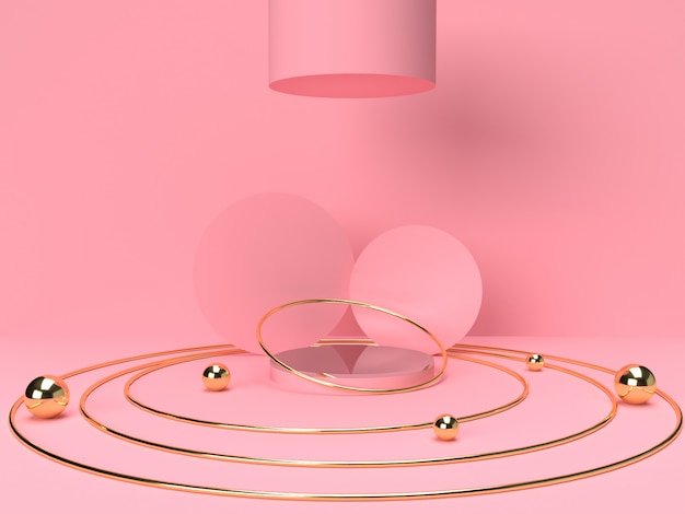 Carrinho de produto pastel rosa sobre fundo. conceito abstrato geometria mínima. renderização 3d