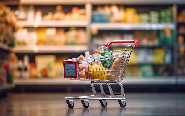 Carrinho de supermercado conveniente para compras de supermercado cheio de IA generativa essencial