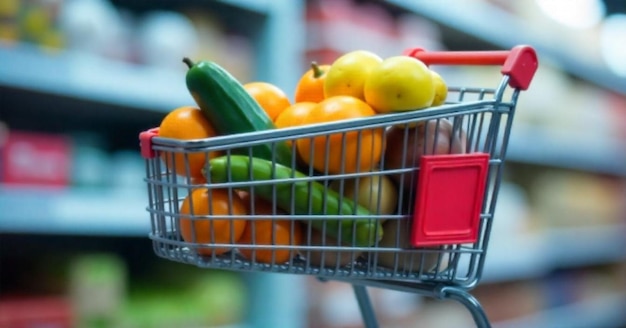 un carrito de ceniza lleno de varias frutas frescas
