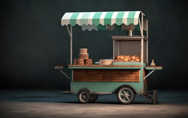 Un carrito de comida con un toldo verde que dice "francés"