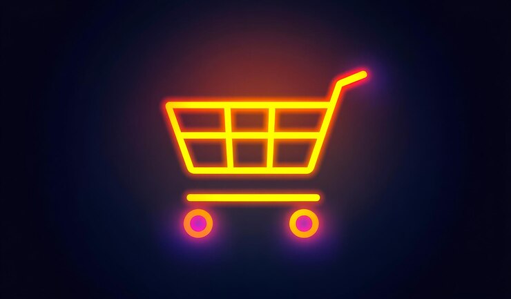 Foto un carrito de compra de neón con un logotipo de carrito de compras de neón el carrito está iluminado en colores de neón y está rodeado por un fondo oscuro