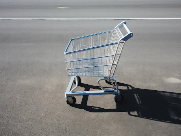 Carrito de compras de acero en el estacionamiento del supermercado