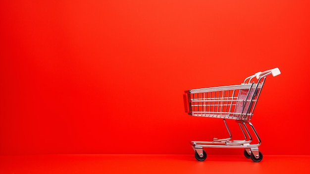 Foto carrito de compras aislado en fondo naranja