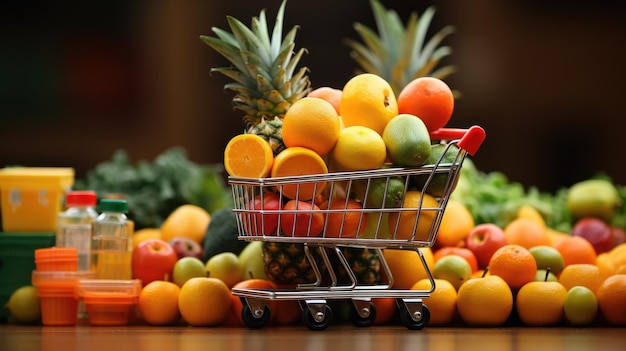 carrito de compras con alimentos