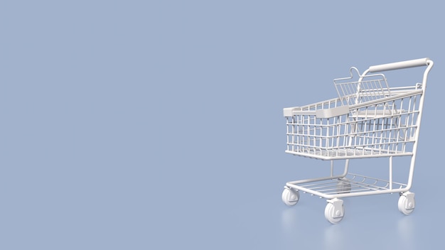 El carrito de compras en azul Fondo para el concepto de negocios renderización 3D
