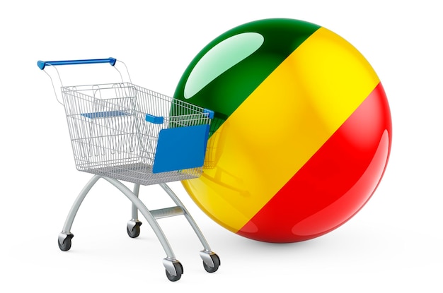 Carrito de compras con bandera del Congo Compras en el concepto del Congo renderizado en 3D