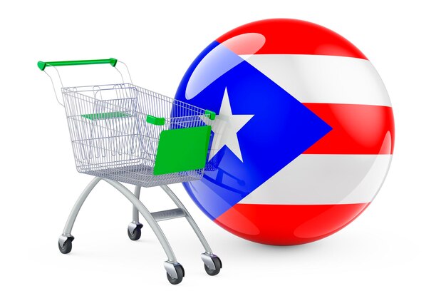 Foto carrito de compras con bandera puertorriqueña compras en puerto rico concepto renderización 3d