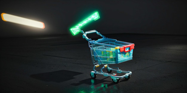 El carrito de compras con bolsa se mueve a la velocidad de la luz.