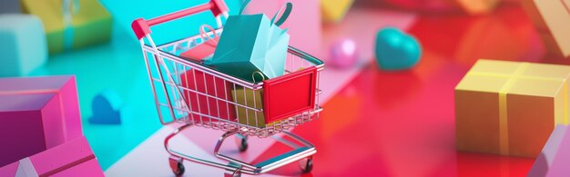 un carrito de compras con una bolsa de regalos en él