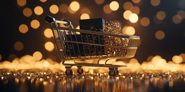 un carrito de compras con una caja en la parte delantera