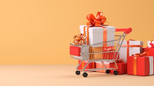 carrito de compras y cajas de regalo basadas en el concepto de promoción especial de cupones