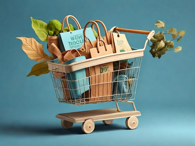 un carrito de compras con una canasta de verduras y un letrero que dice que estaban aquí