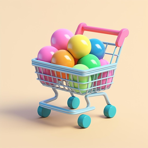 El carrito de compras de dibujos animados 3D