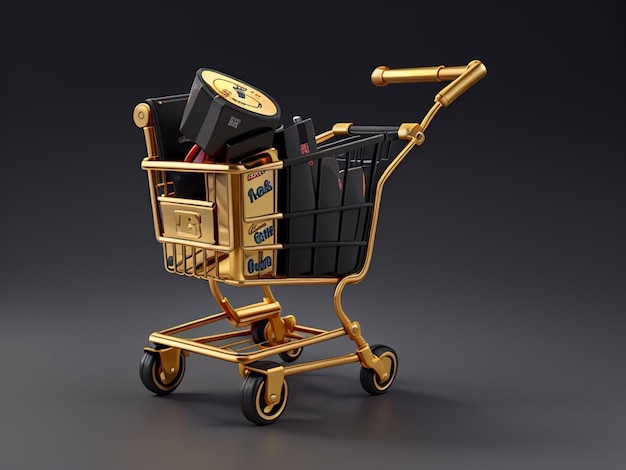 carrito de compras dorado cesta supermercado Ventas de vacaciones de invierno Ventas de temporada Viernes Negro