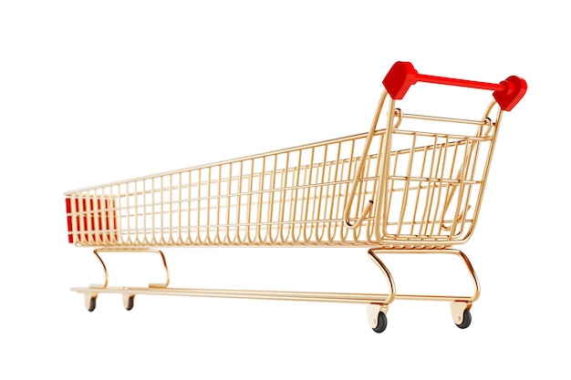 El carrito de compras dorado extra largo y grande 3d Rendering