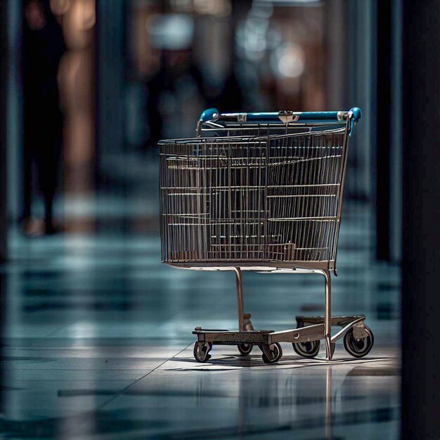 Un carrito de compras se encuentra en un pasillo oscuro