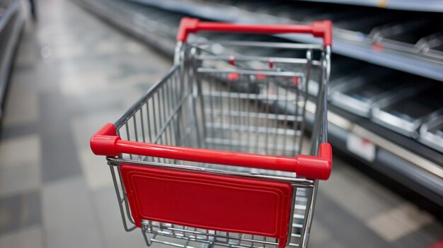 Un carrito de compras está vacío en una tienda