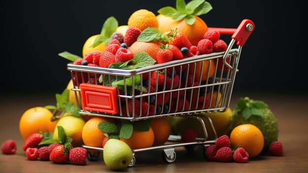 carrito de compras con frutas